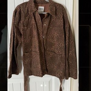 Zara denim leopard jacket oversized